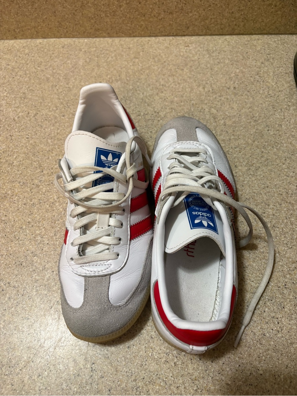 Adidas Kids White & Red Classic Leather Sneakers